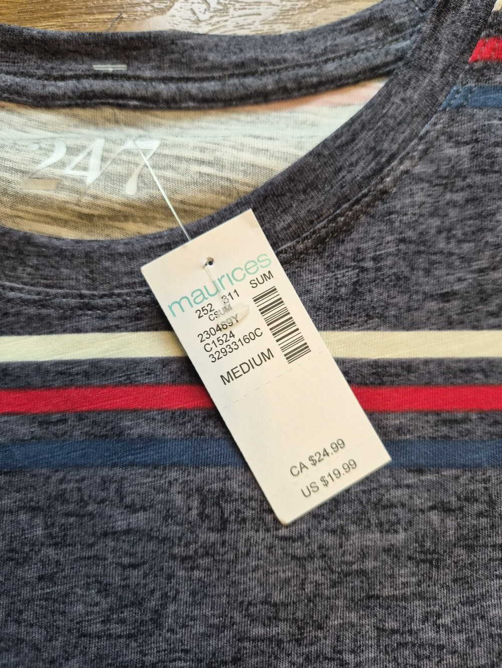 [NWT] Mauirces 24/7 Dawson Americana Striped Crew Neck Tee Blue Red M - Picture 4 of 9